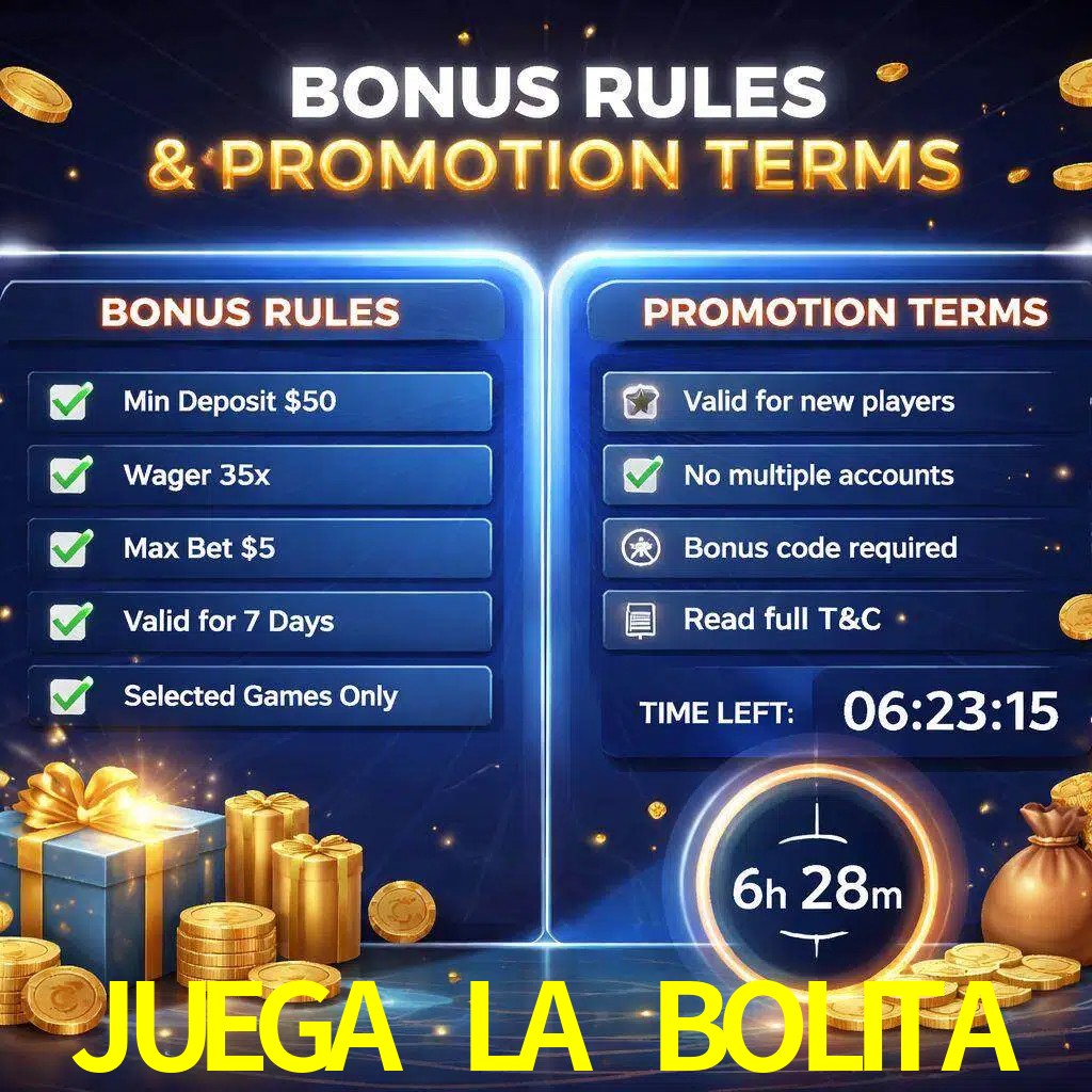 Reglas de promoción JUEGA LA BOLITA y condiciones de bonos explicadas visualmente